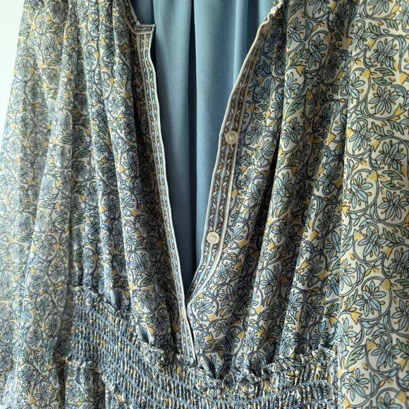 Max Studio Women's Long Sleeve Smocked Waist Button Top Maxi Dress - Picture 5 of 8